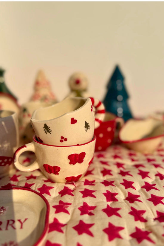 Set of 2 - Bow & Holly Jolly Mug Combo made by ceramic