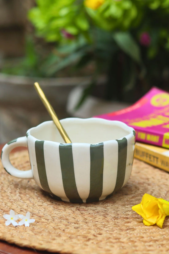 Green Striped Mug handmade in india