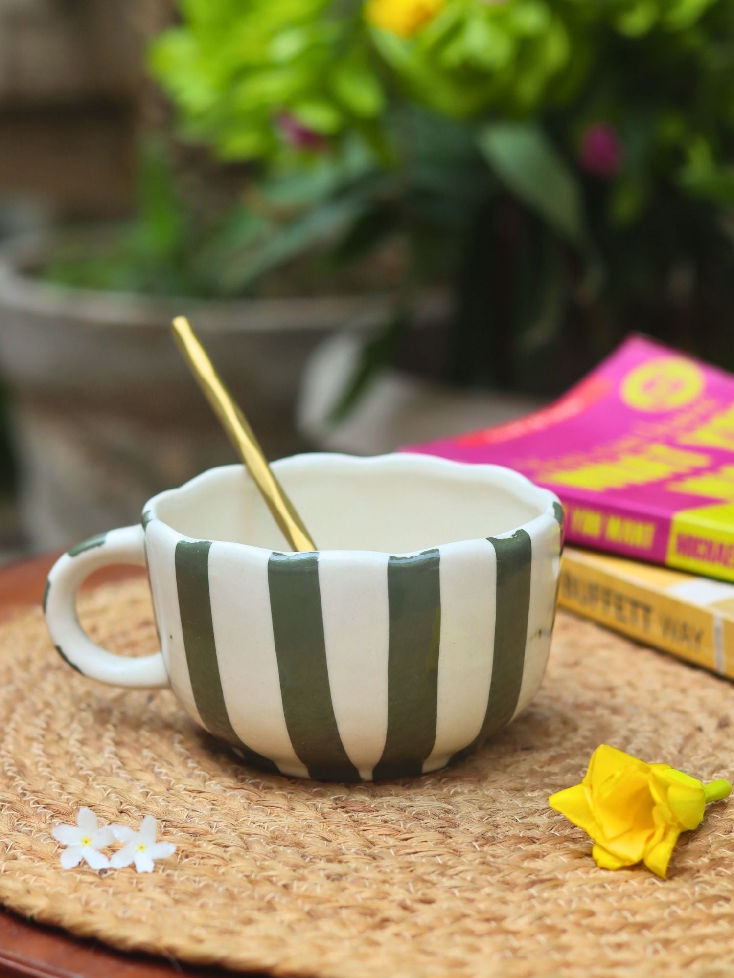 Green Striped Mug handmade in india