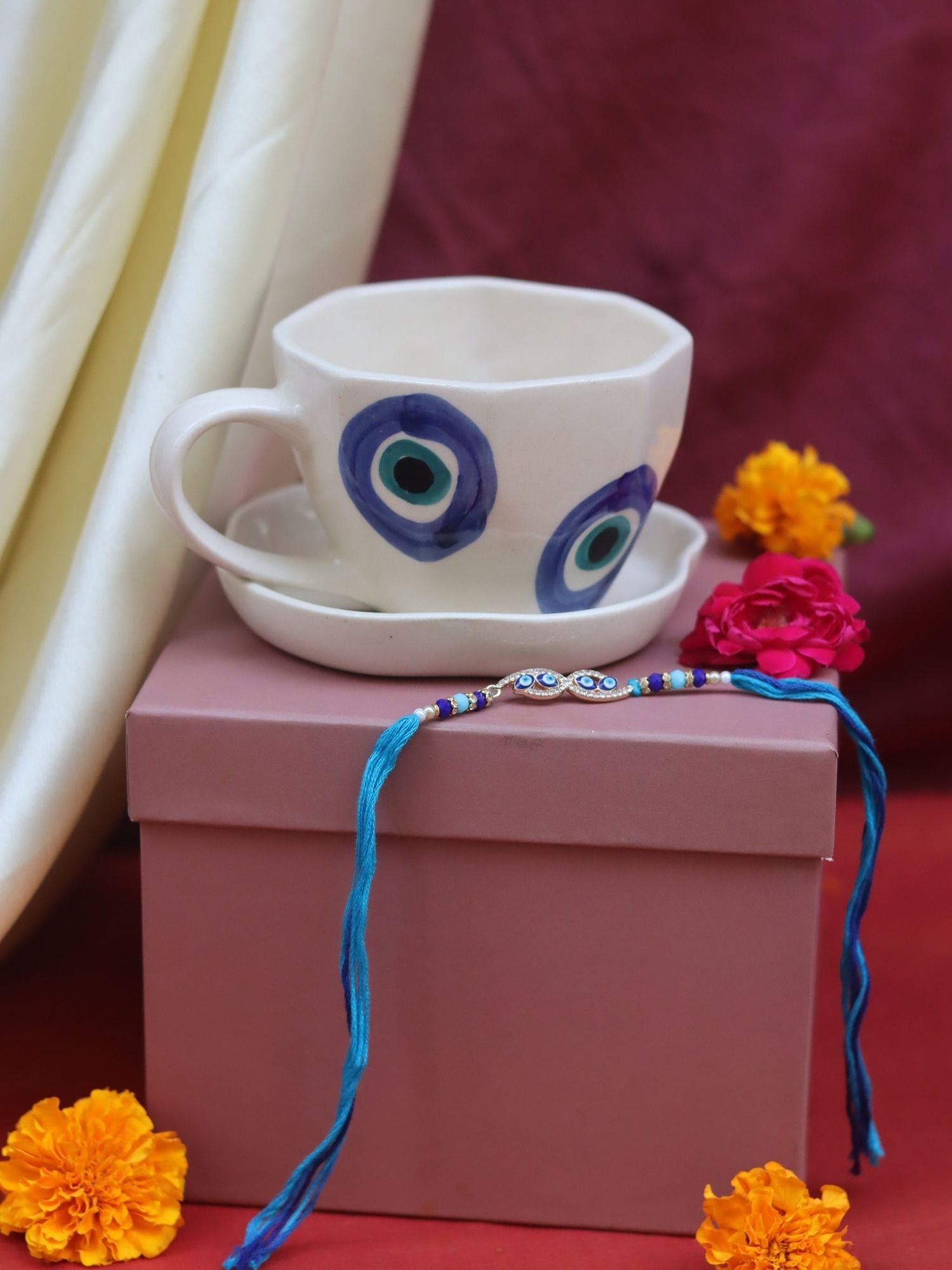Evil Eye Mug & Evil Eye Dessert Plate Rakhi Gift Box