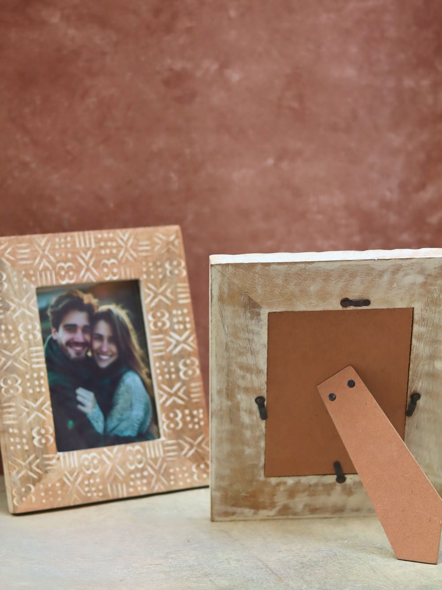 Set of 2 - Waves Carved & Aesthetic Carved Wooden Frame Combo