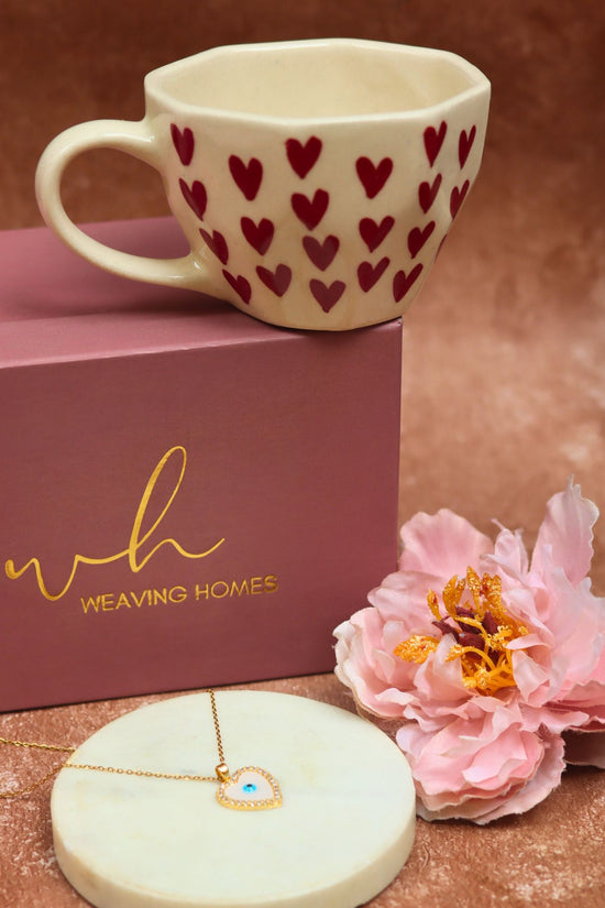 Heart Karva Chauth hamper with a mug & a necklace