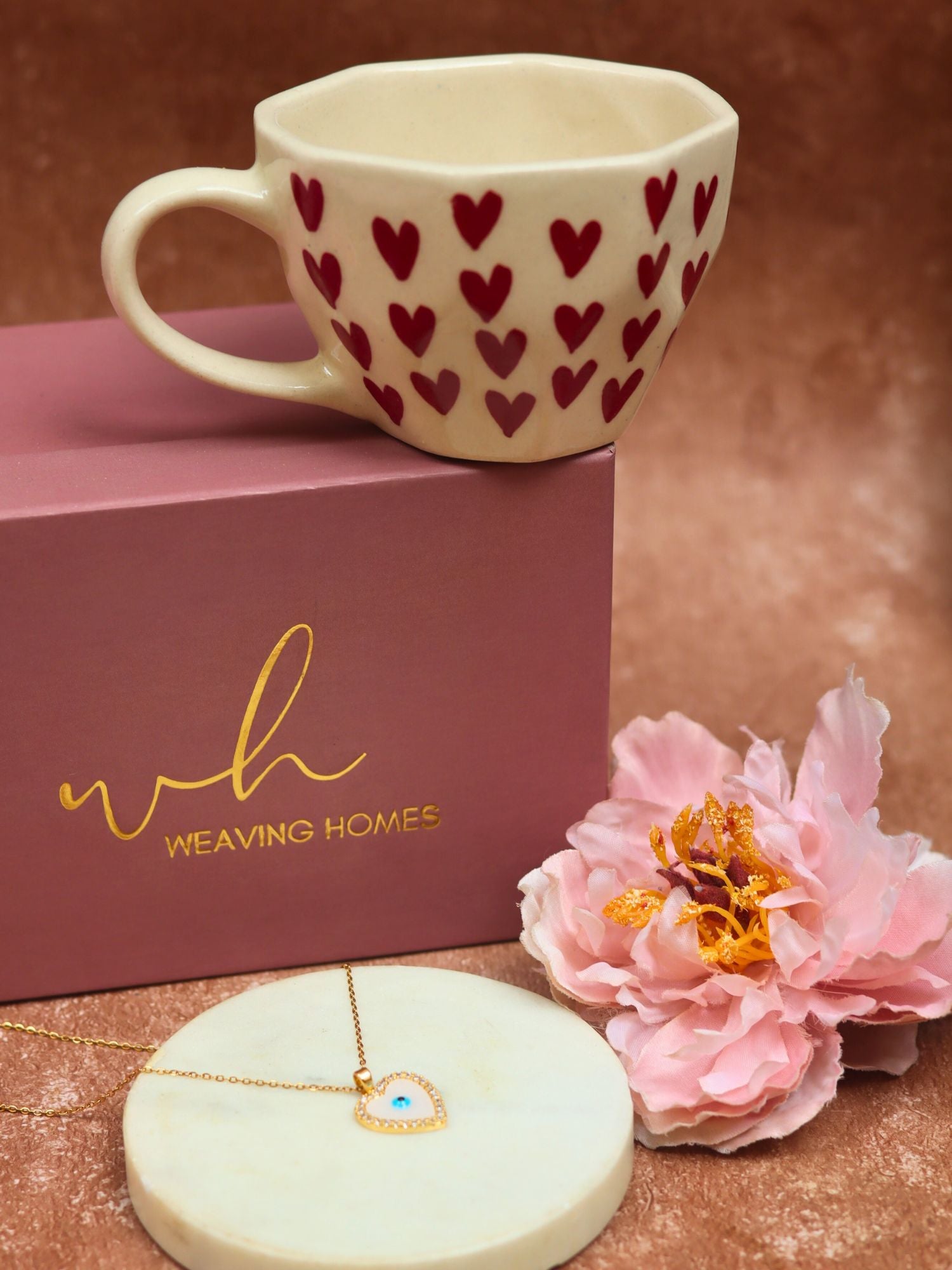 Heart Karva Chauth hamper with a mug & a necklace