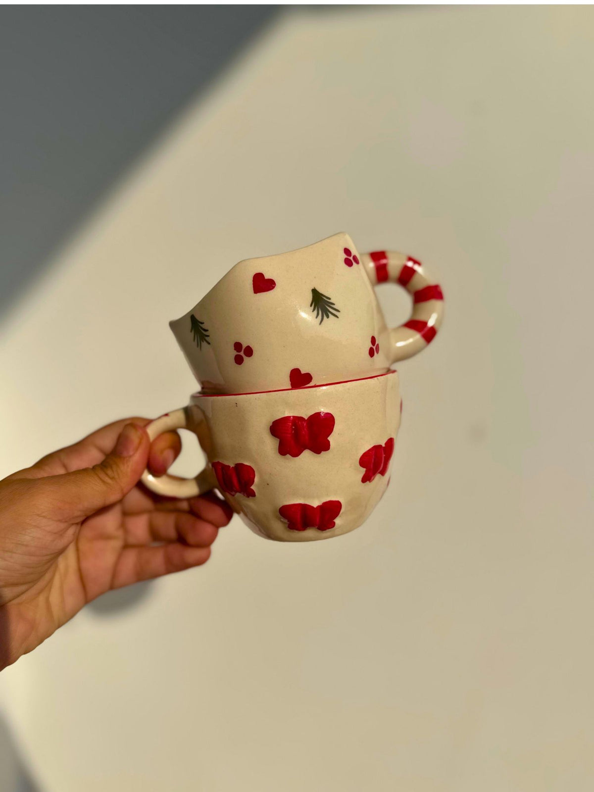handmade Set of 2 - Bow & Holly Jolly Mug Combo