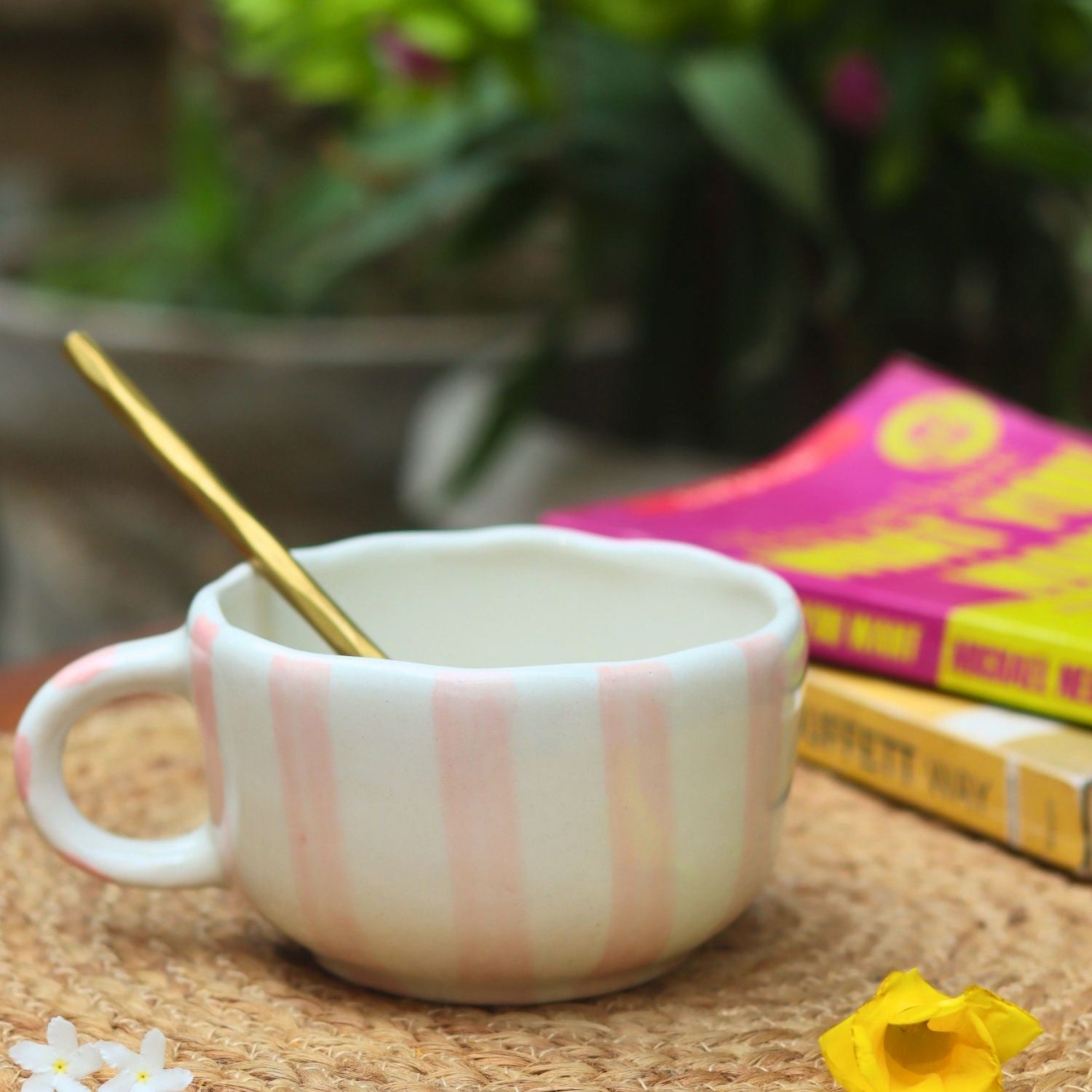 Pink Striped Mug made by ceramic