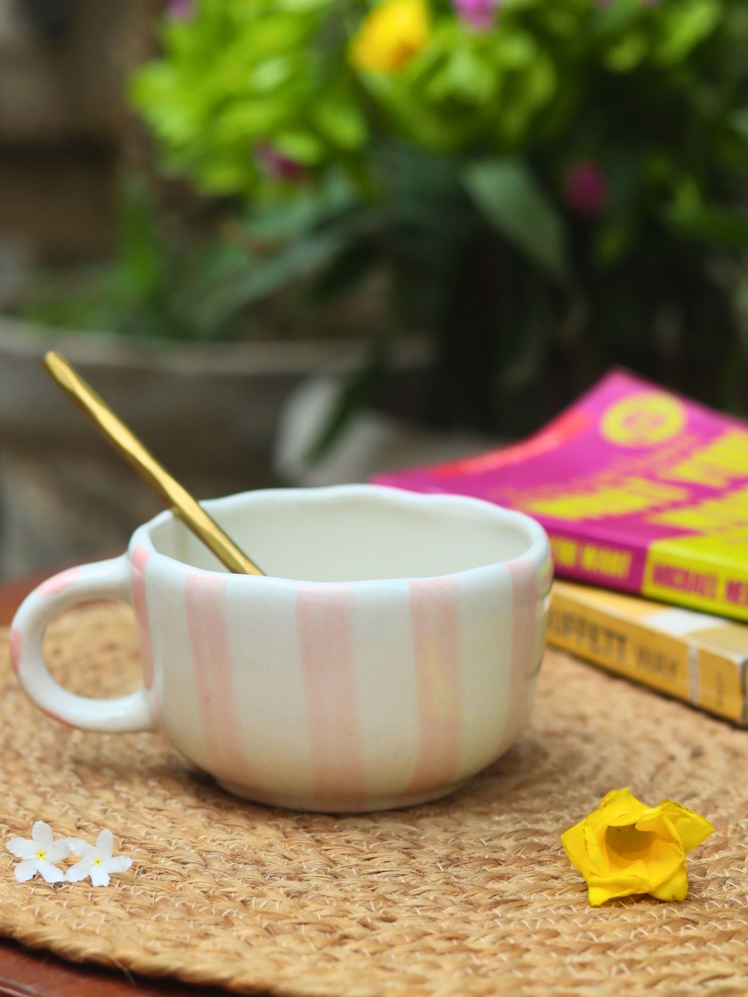 Pink Striped Mug made by ceramic
