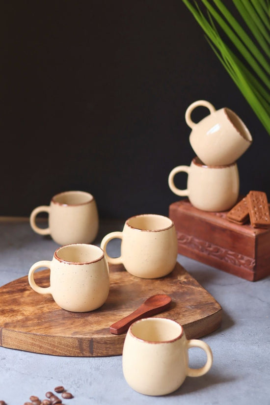 Handmade Ivory Ovule Shape Tea Cups - Set of 6