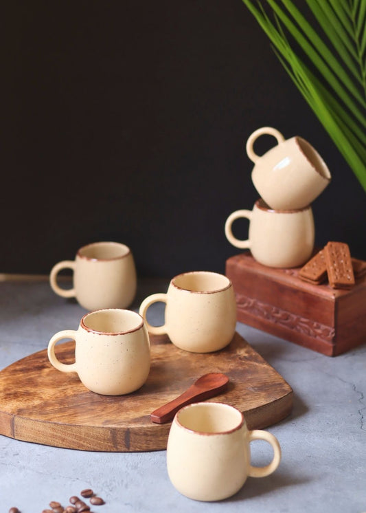 Handmade Ivory Ovule Shape Tea Cups - Set of 6