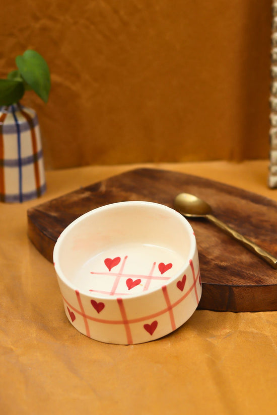 Chequered heart bowl handmade in India