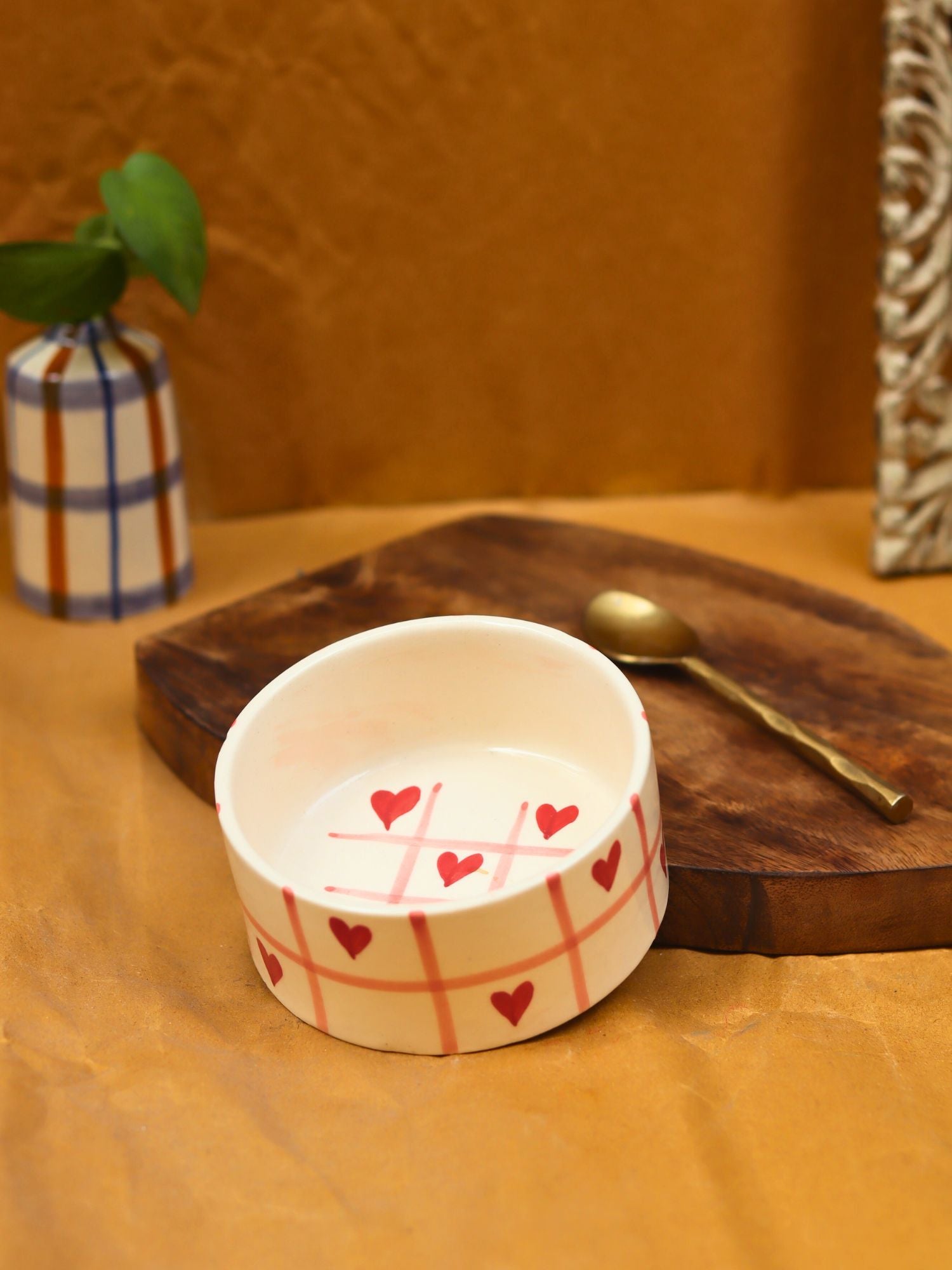 Chequered heart bowl handmade in India