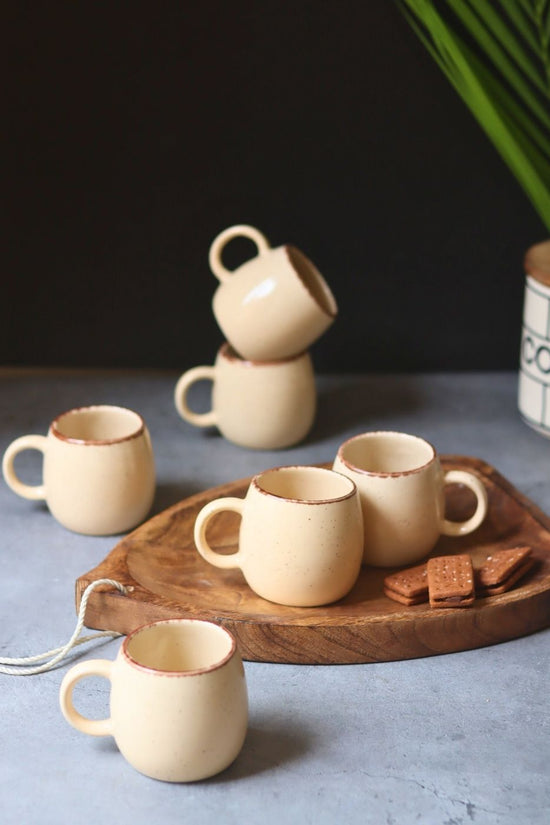 Ivory Ovule Shape Tea Cups - Set of 6 made by ceramic
