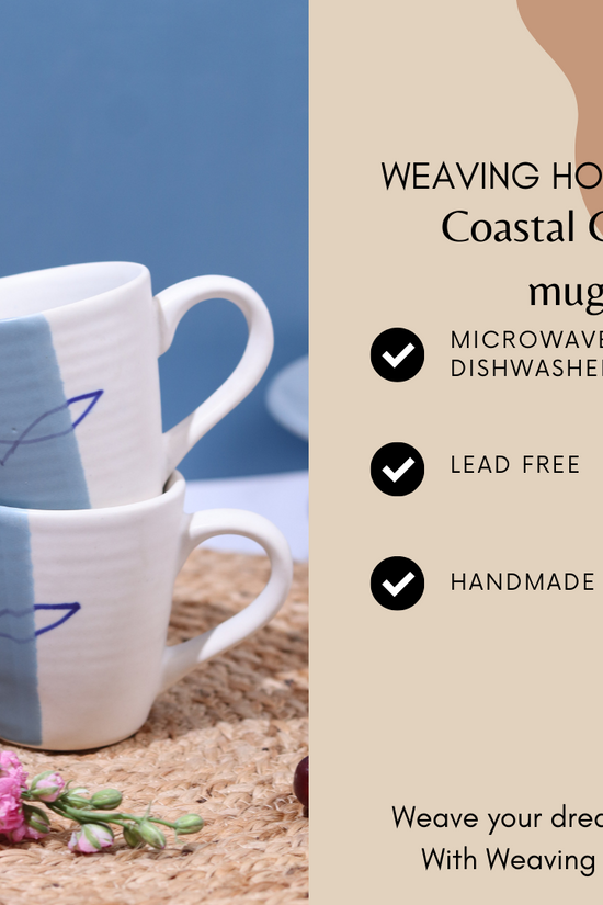 Handmade ceramic mug white & blue siignifications
