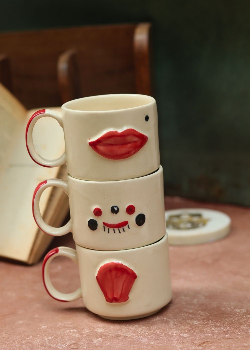 handmade Set of 3 - Happy Faces Mugs combo