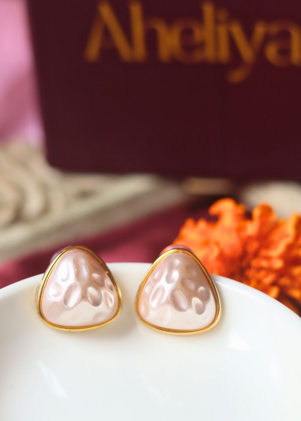 Gold and White Studs handmade in India