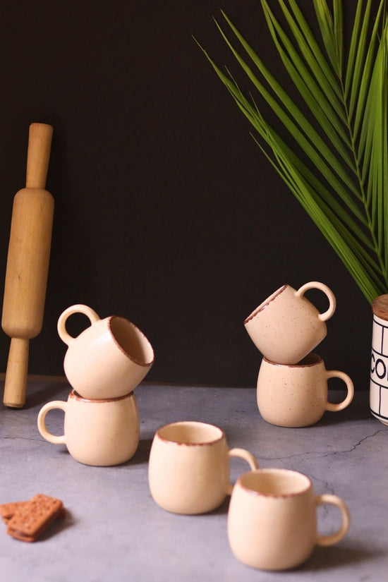 Ivory Ovule Shape Tea Cups - Set of 6 handmade in India
