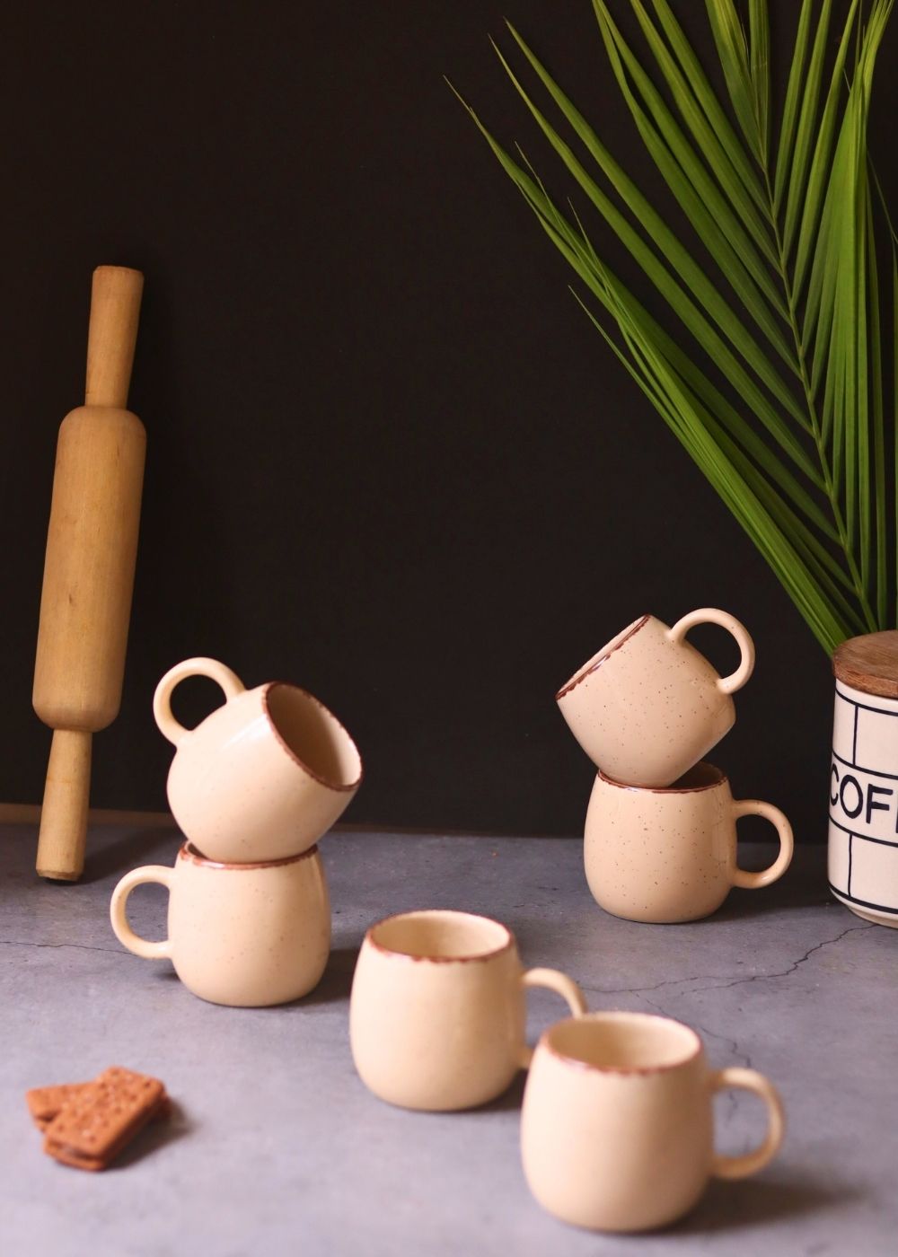 Ivory Ovule Shape Tea Cups - Set of 6 handmade in India