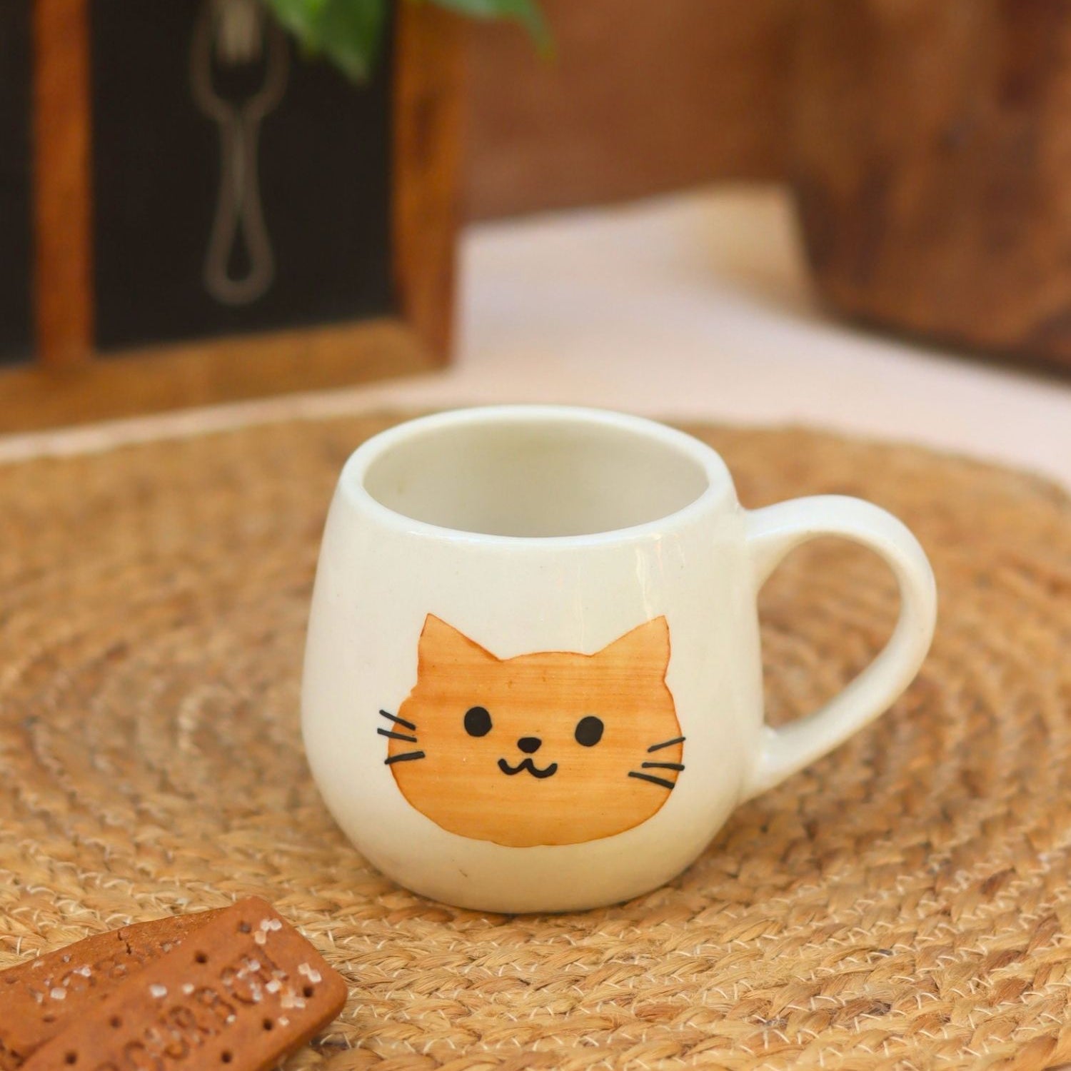 handmade Witty Cat Mug - Brown
