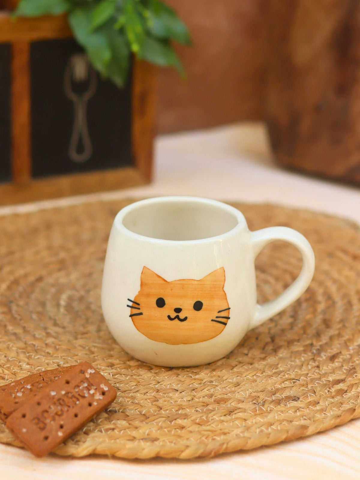handmade Witty Cat Mug - Brown