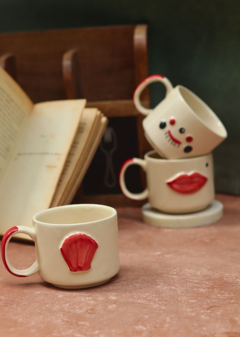 Set of 3 - Happy Faces Mugs combo made by ceramic