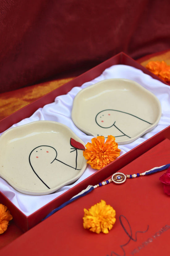 Lead free Hum - Tum Handmade Dessert plate Rakhi Gift box