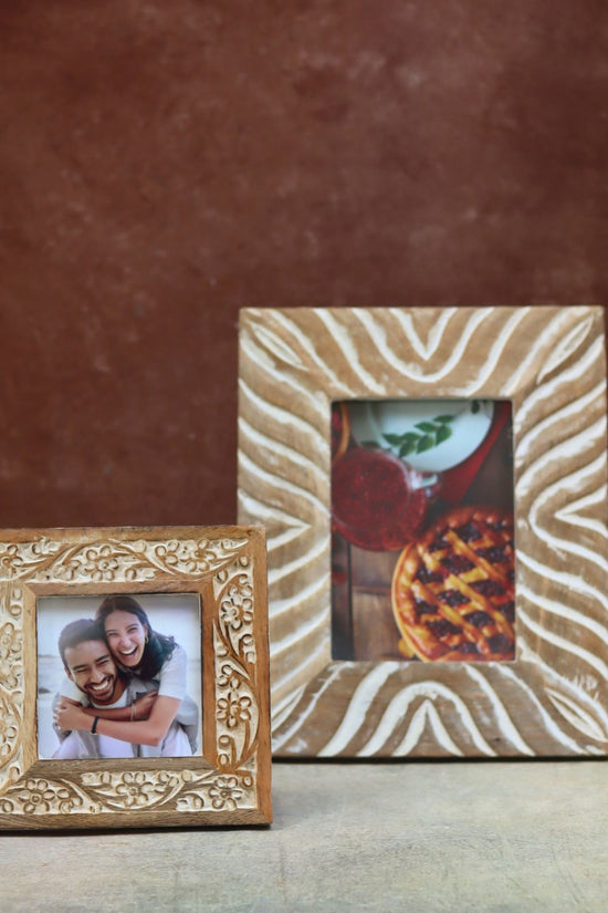 handmade Set of 2 - Waves Carved & Carved Floral Wooden Frame combo