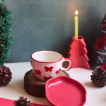 Bow Mug & Red Handmade Dessert Plate made by ceramic