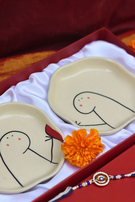 Hum - Tum Handmade Dessert plate Rakhi Gift box made by ceramic