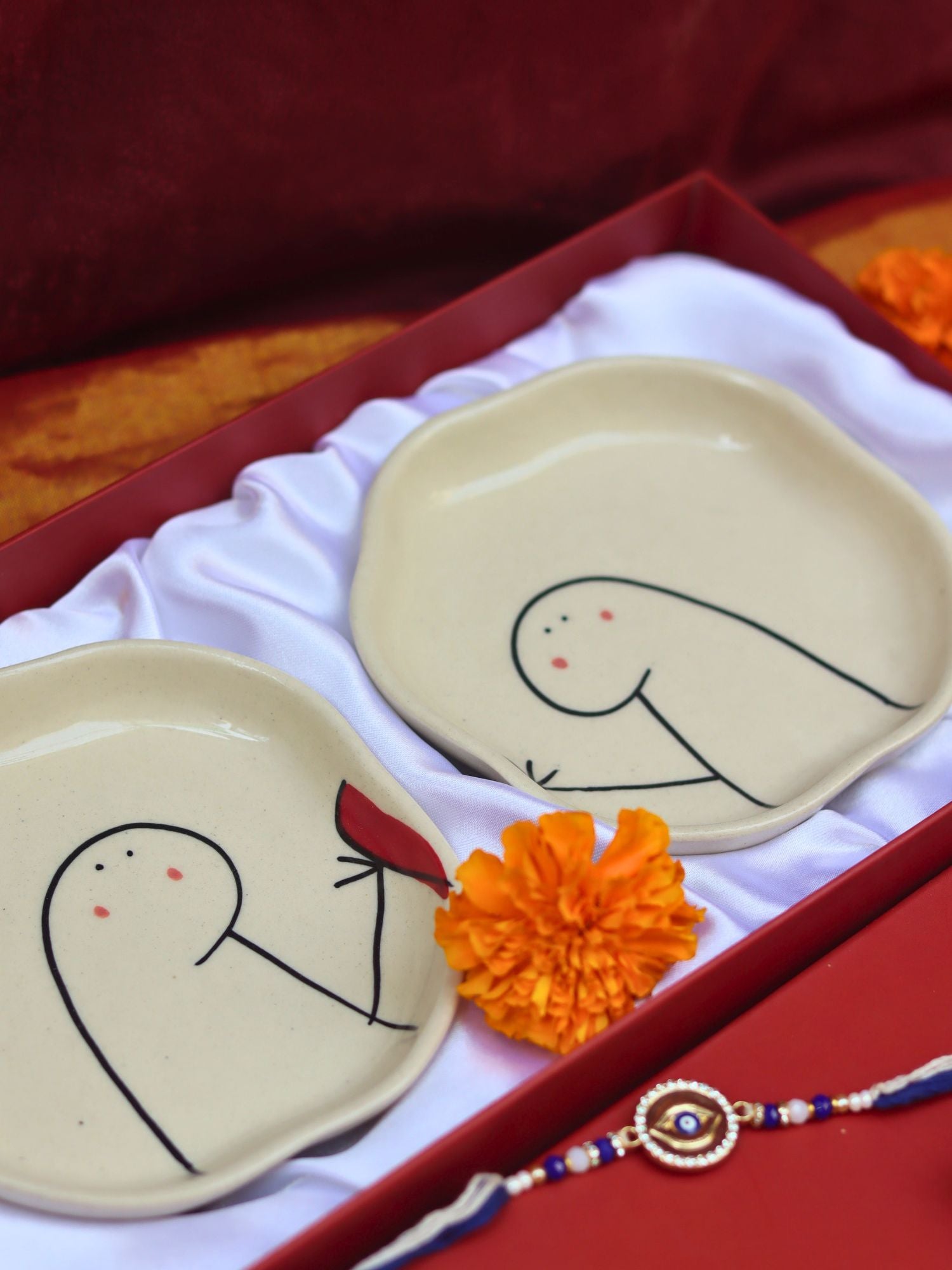 Hum - Tum Handmade Dessert plate Rakhi Gift box made by ceramic