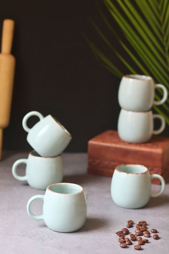 Handmade Cool Blue Ovule Shape Tea Cups - Set of 6