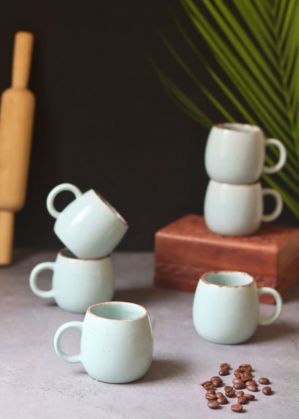Handmade Cool Blue Ovule Shape Tea Cups - Set of 6