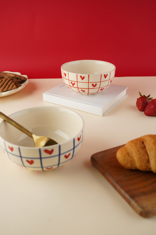 his & her heart bowls set made by ceramic