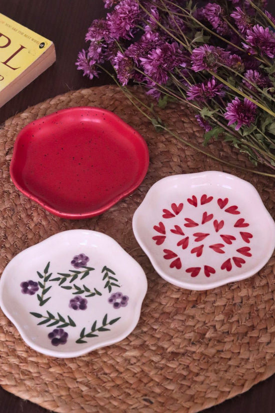 Red, All heart & Lavender Fields Handmade Dessert Plates  - Set of 3 handmade in india