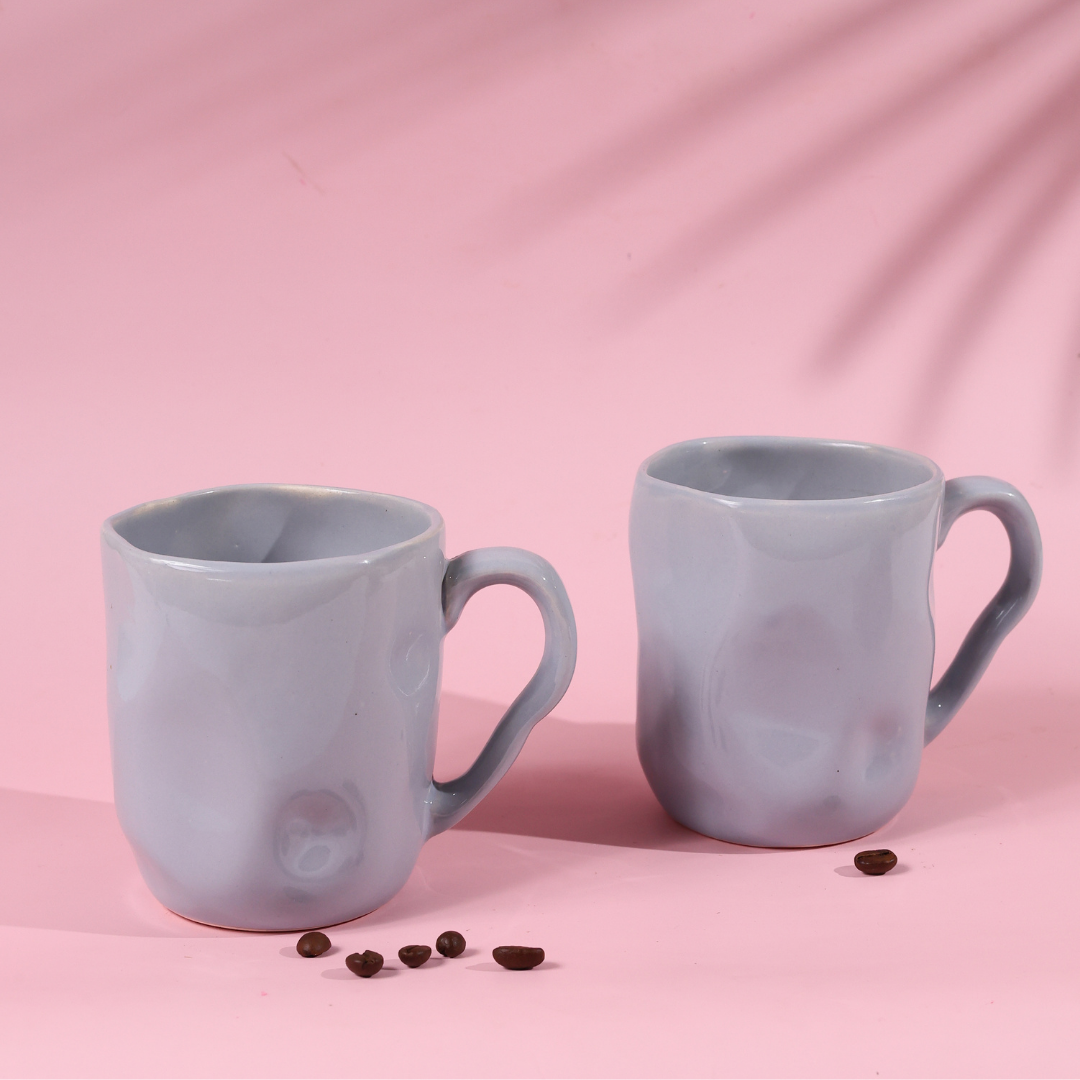 handmade grey wavy mug made with pure ceramic 