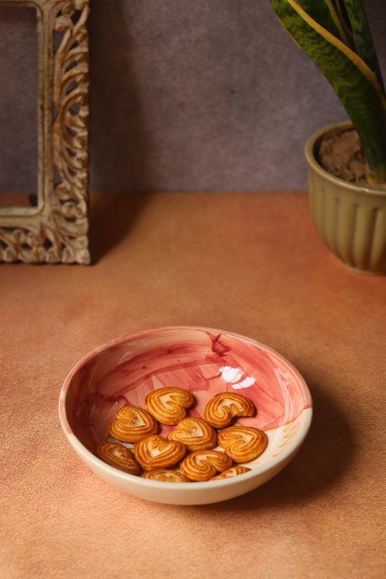 handmade cereal bowl with biscuits