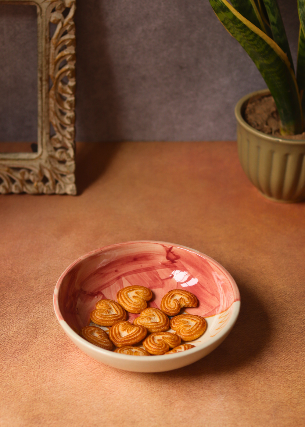 handmade cereal bowl with biscuits