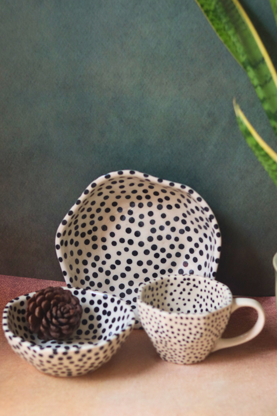 Handmade ceramic black & white breakfast set