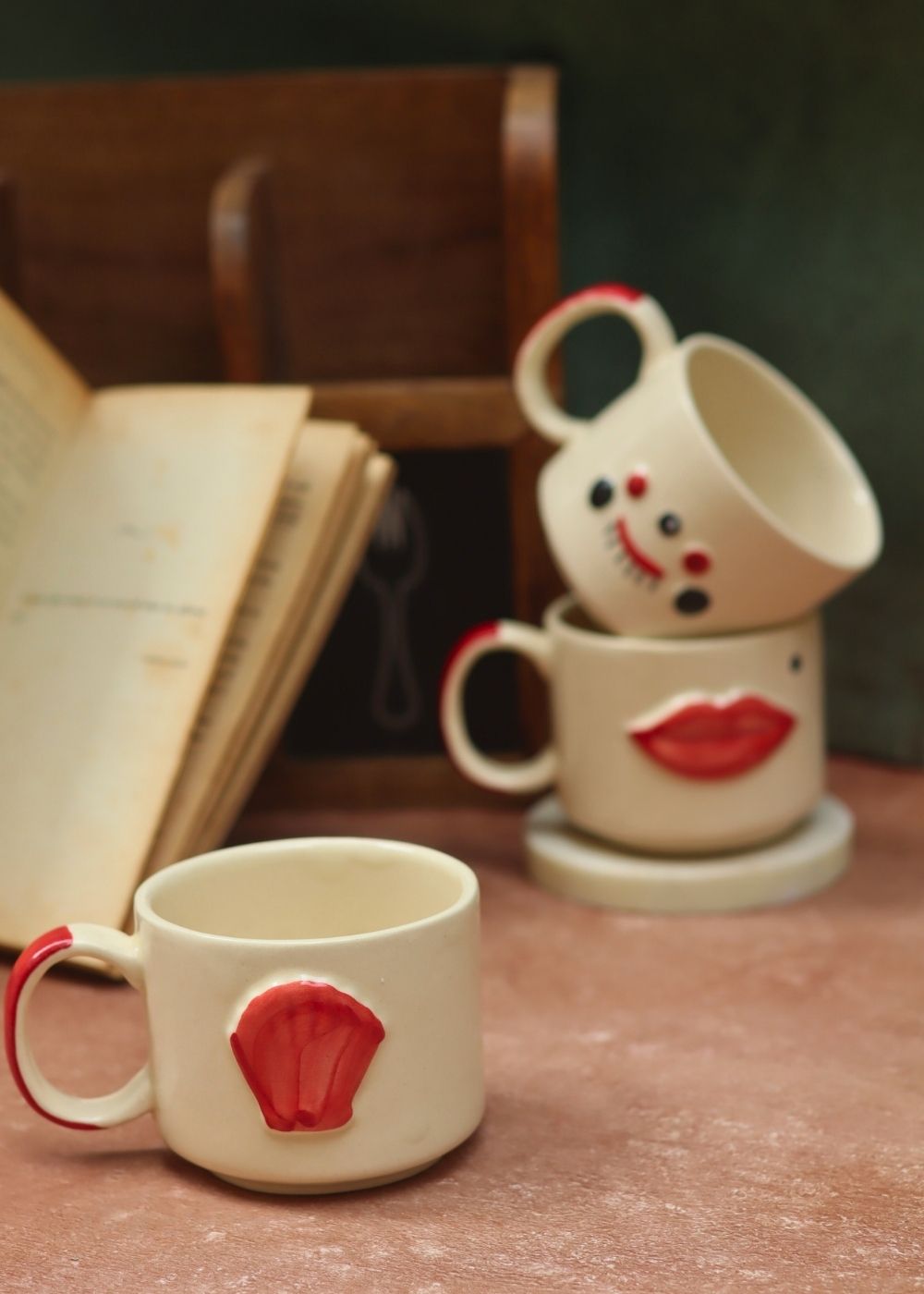 Set of 3 - Happy Faces Mugs combo handmade in india