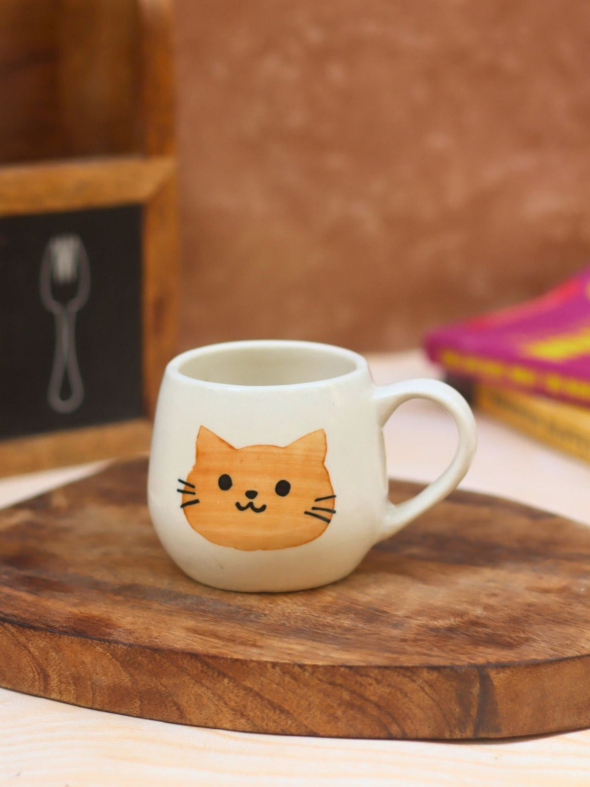 Witty Cat Mug - Brown handmade in India