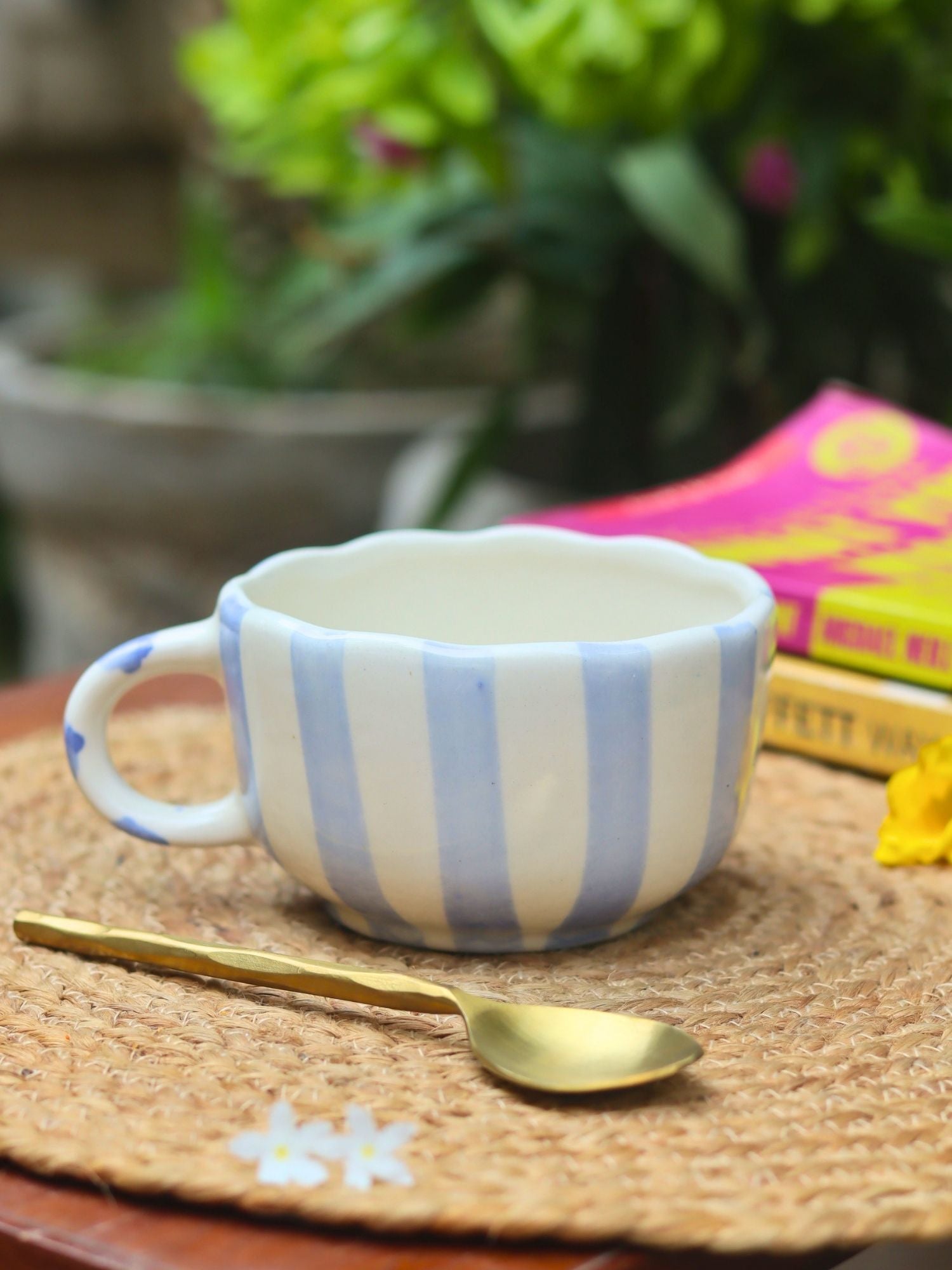 Blue Striped Mug handmade in India