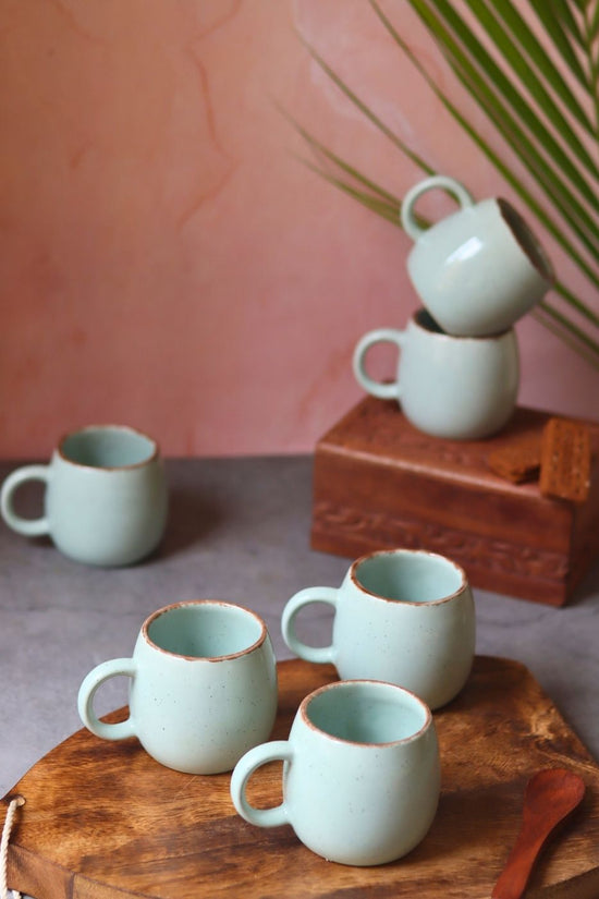 Cool Blue Ovule Shape Tea Cups - Set of 6 made by ceramic