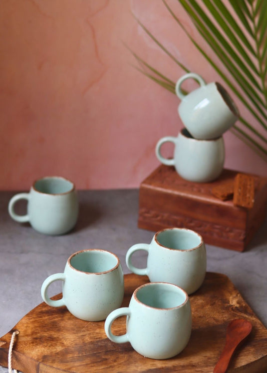 Cool Blue Ovule Shape Tea Cups - Set of 6 made by ceramic