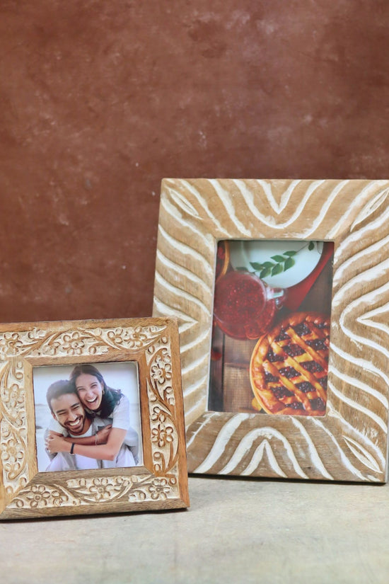 Set of 2 - Waves Carved & Carved Floral Wooden Frame combo with premium quality material