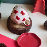 Bow Mug & Red Handmade Dessert Plate with premium quality material