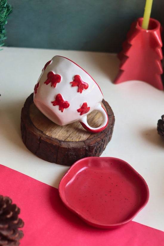 Bow Mug & Red Handmade Dessert Plate with premium quality material
