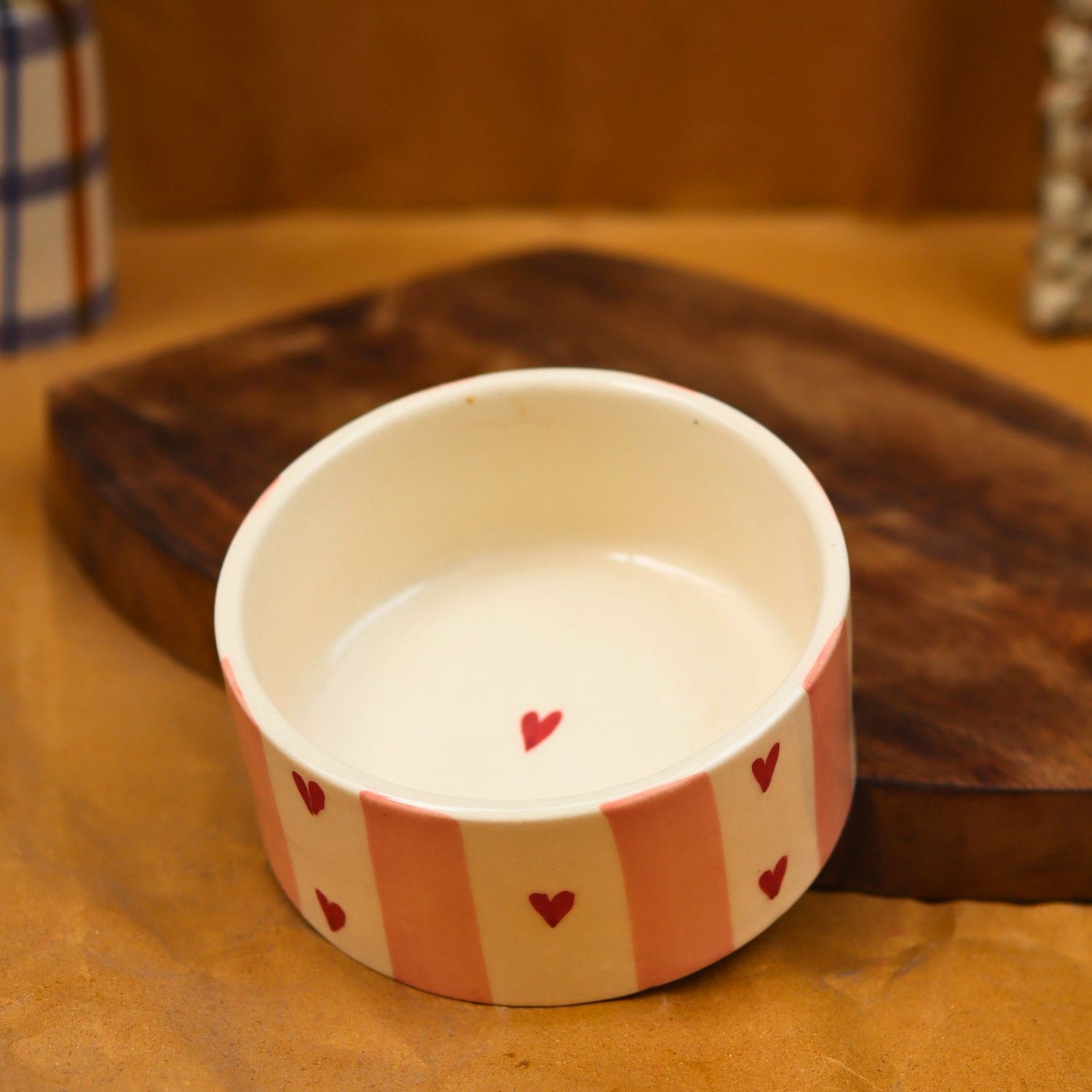 Striped heart Bowl made by ceramic