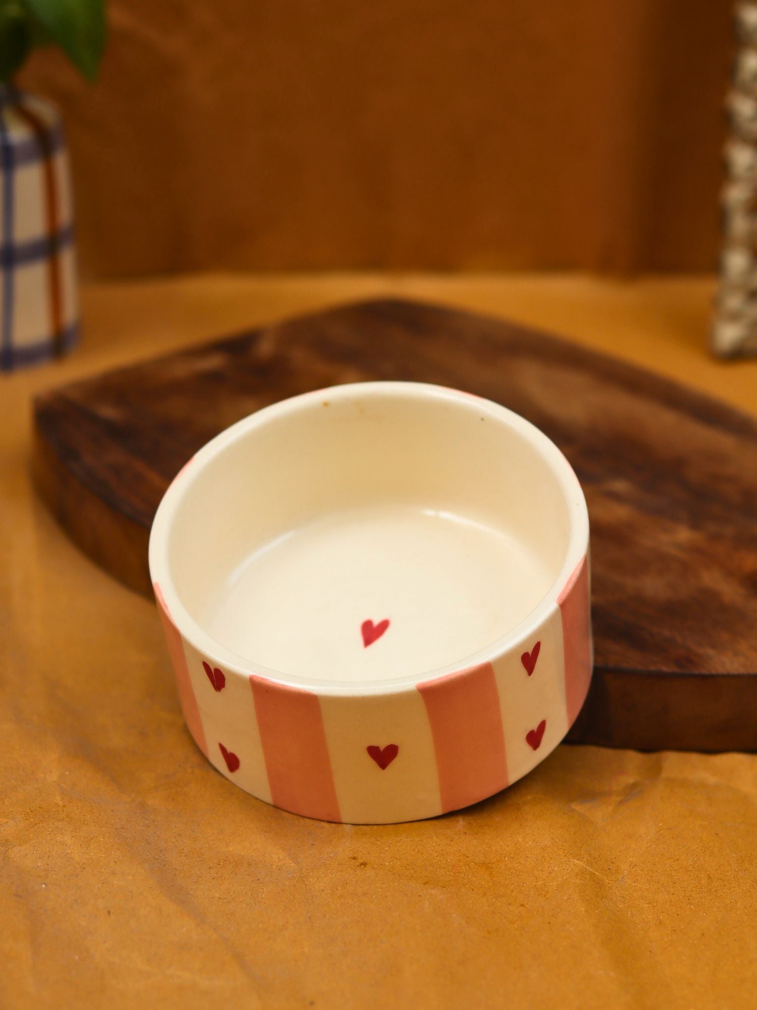 Striped heart Bowl made by ceramic