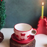 Bow Mug & Red Handmade Dessert Plate handmade in india