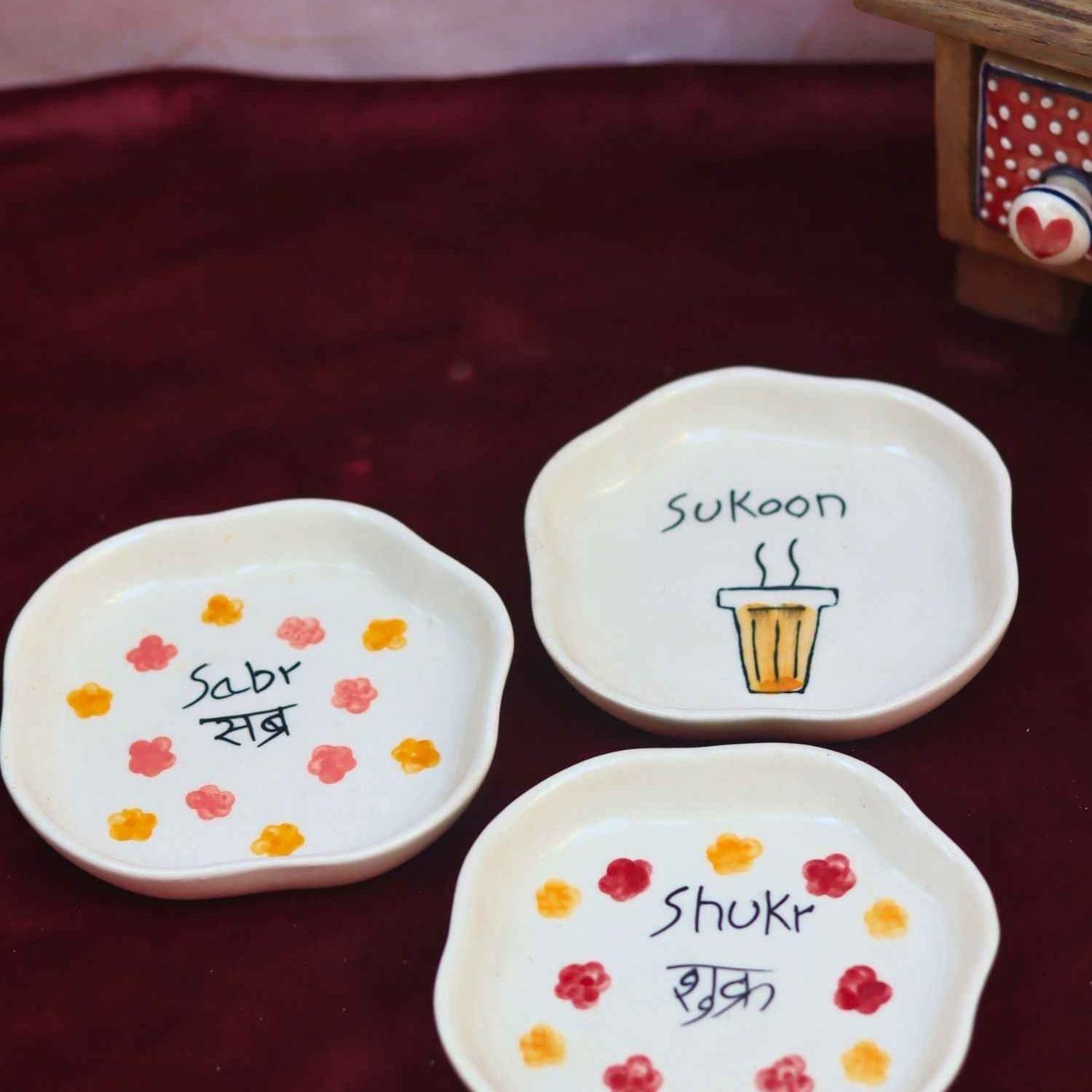 Set of 3 - Sabr, Shukr & Sukoon handmade dessert plates combo