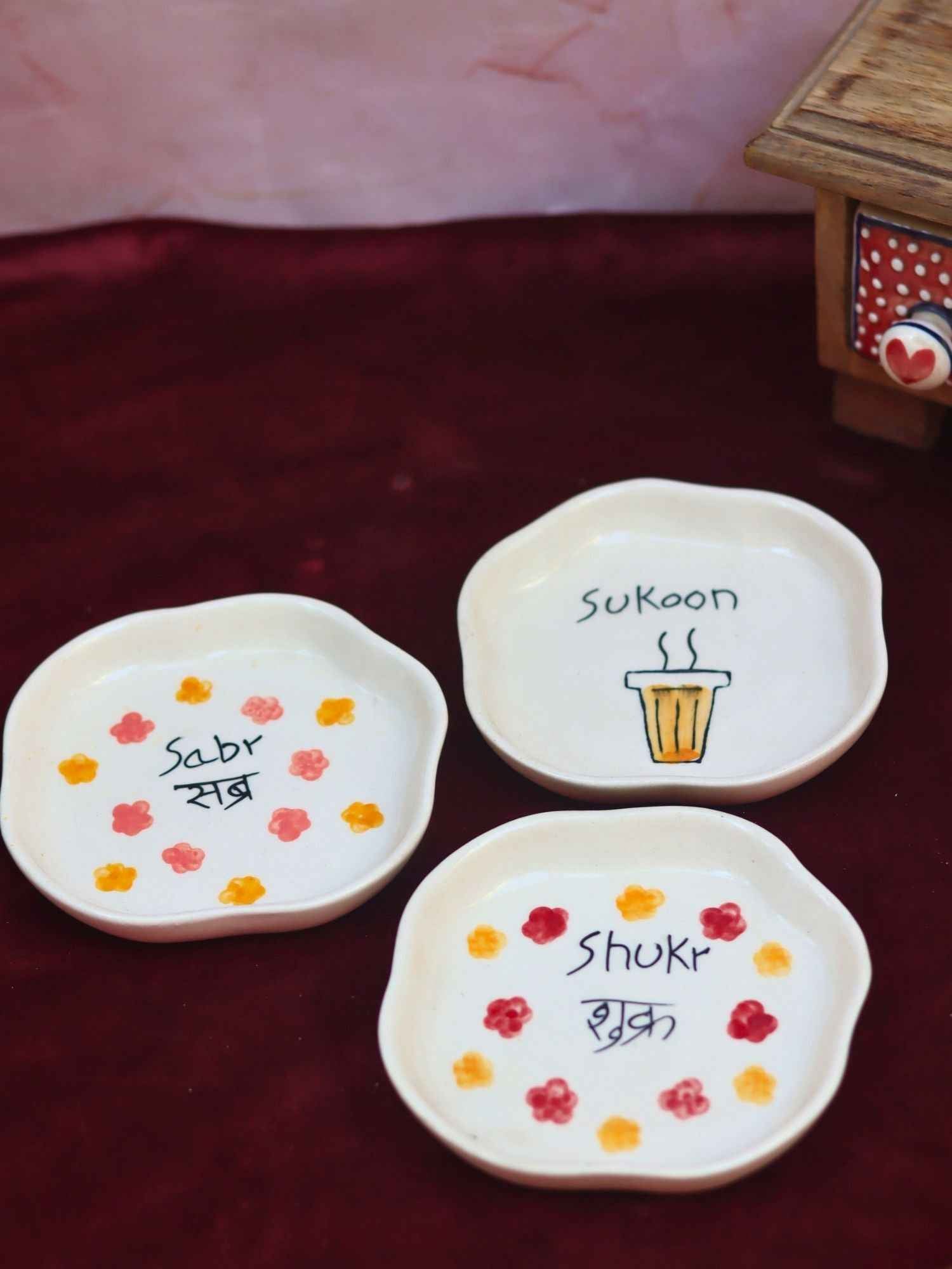 Set of 3 - Sabr, Shukr & Sukoon handmade dessert plates combo
