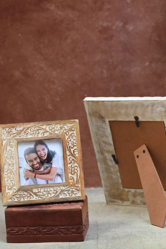 Set of 2 - Waves Carved & Carved Floral Wooden Frame combo made by wood